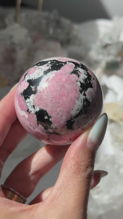 Pink Rhodonite w/Pyrite Sphere