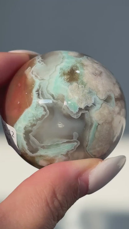 Green Flower Agate Sphere #12