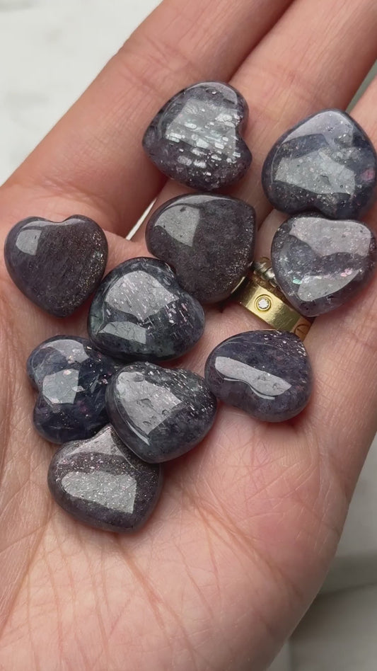 Bloodshot Iolite Mini Hearts