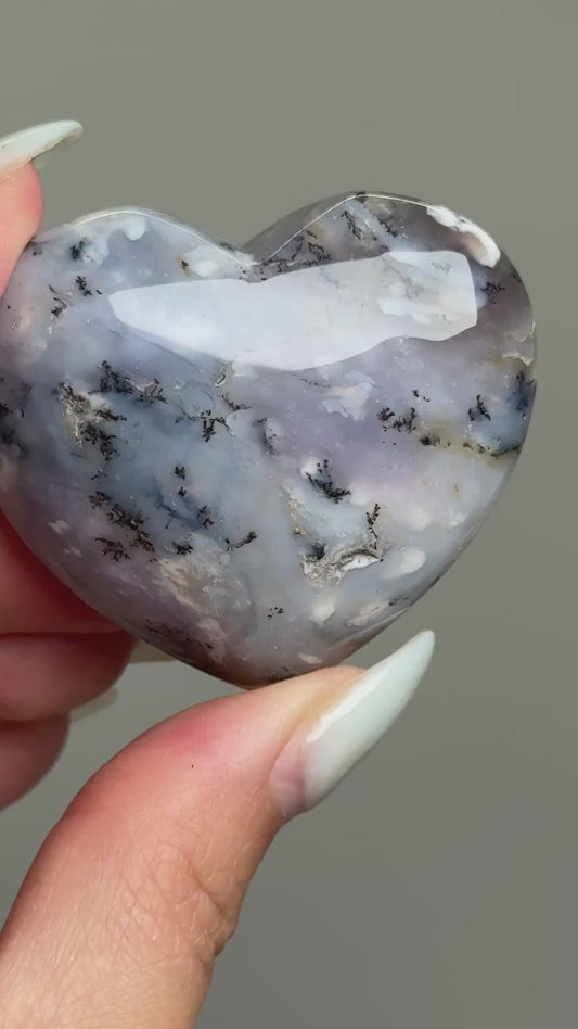 Purple Dendritic Opal Heart Carving #4
