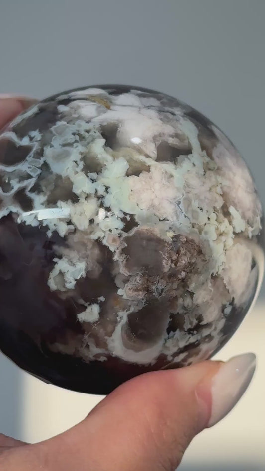 Black Flower Agate Sphere #3