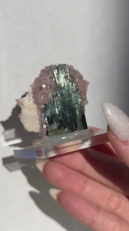 Green Tourmaline with Lepidolite and Albite