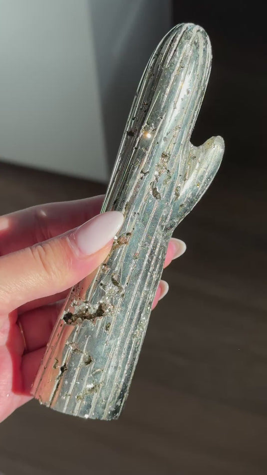 Pyrite Cactus L Carving #3