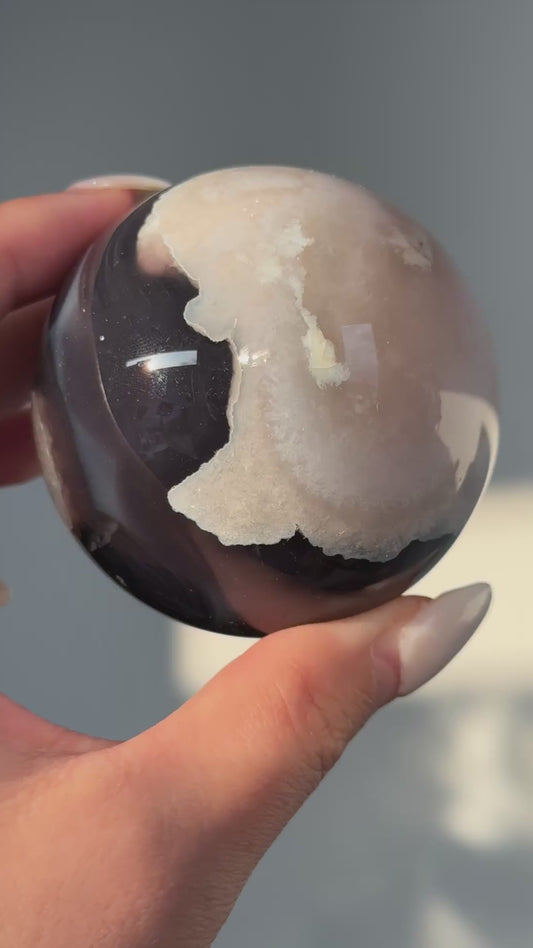 Black Flower Agate Sphere #14