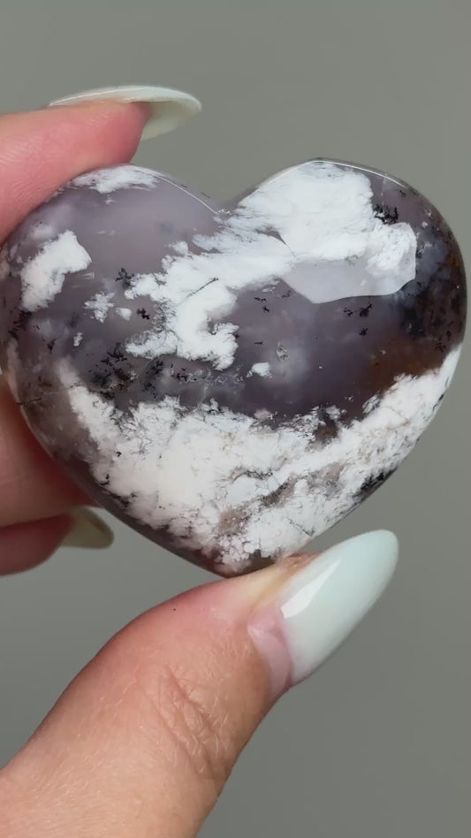 Purple Dendritic Opal Heart Carving #3