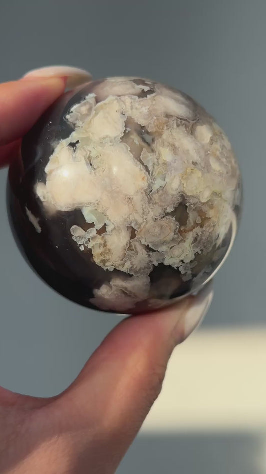 Black Flower Agate Sphere #5