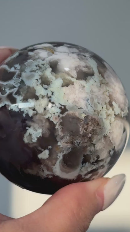 Black Flower Agate Sphere #3