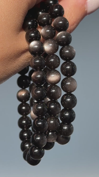 HQ Silver Sheen Obsidian Bracelets (various bead sizes)