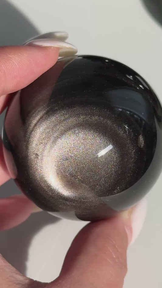 Silver Obsidian Sphere #08